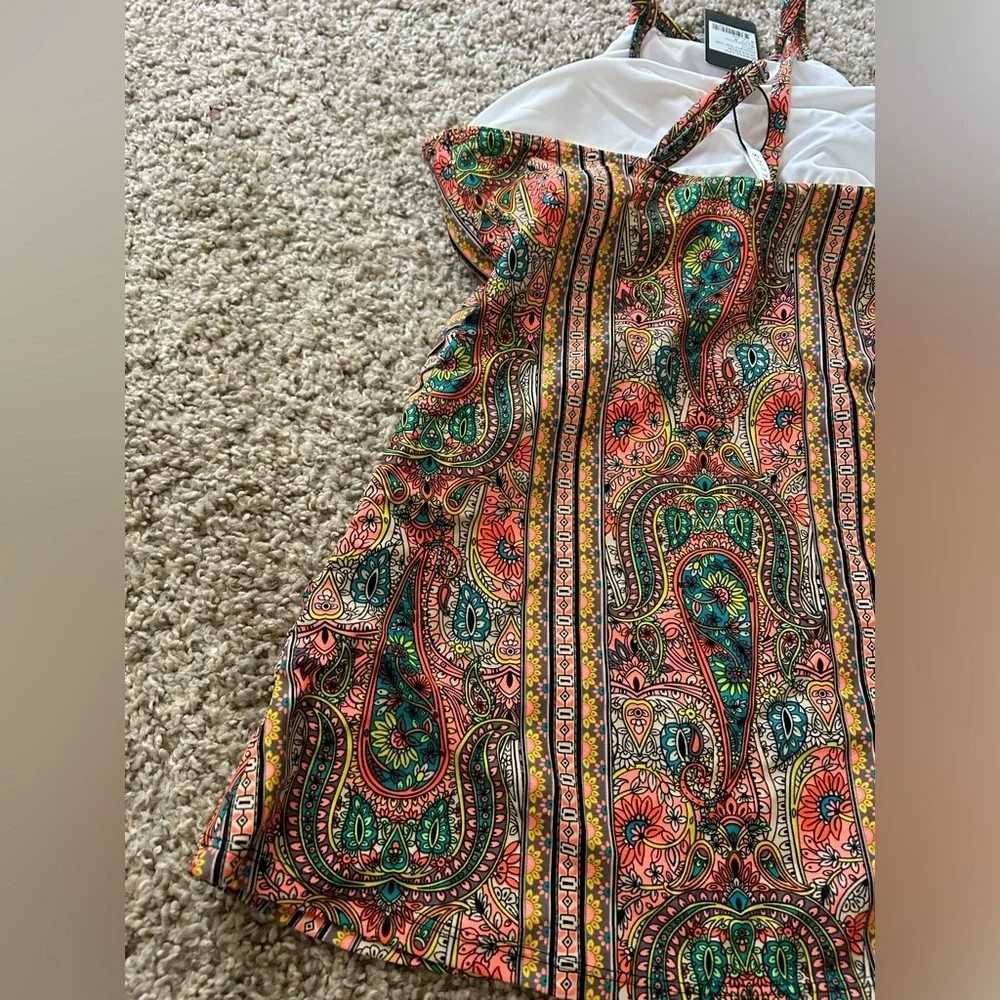 NWT 2Chillies Multicolor Paisley Tankini Adjustable High Neck Moonstone Size M